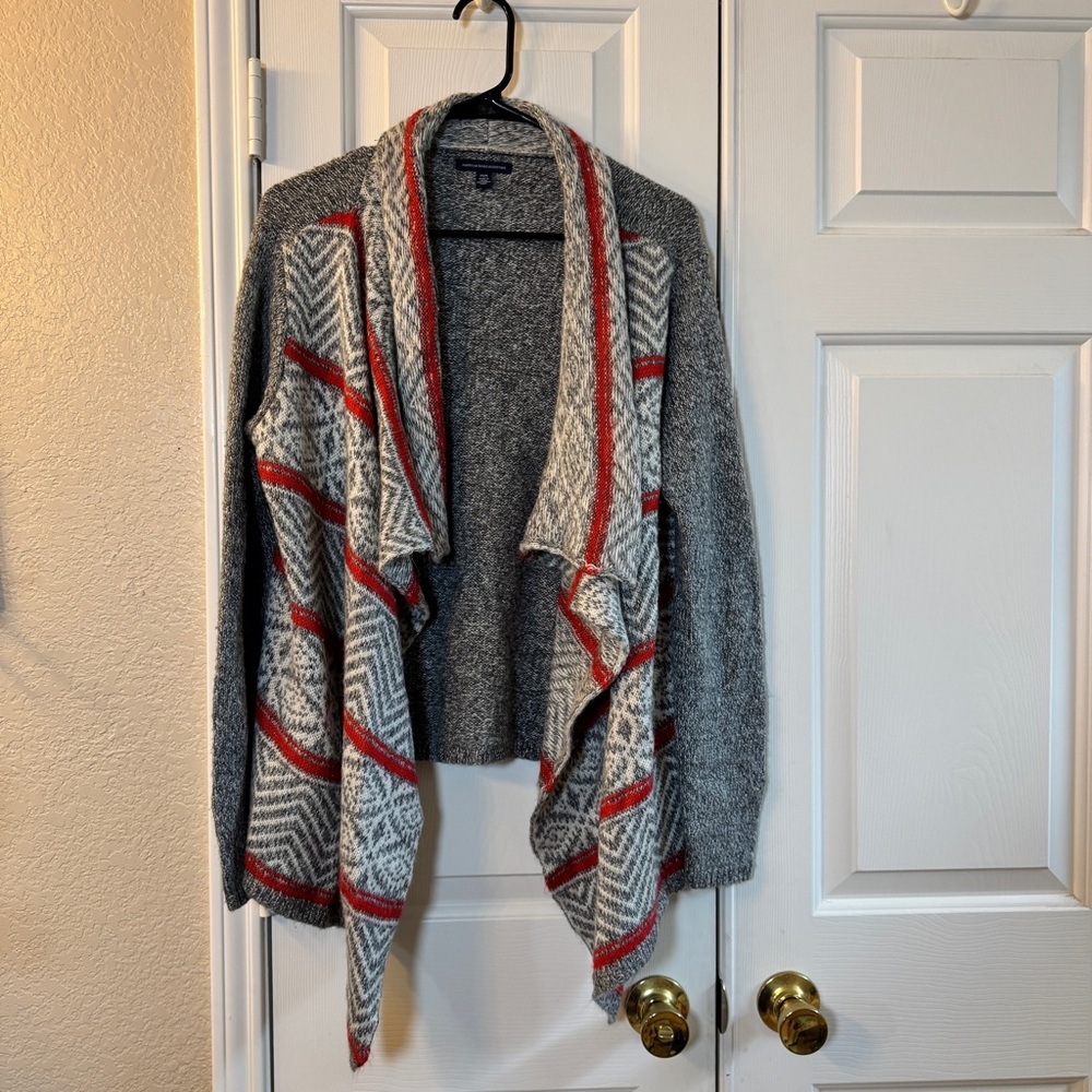 American Eagle Outfitters Womens MED Gray Red Open Front Cardigan Lagenlook Boho